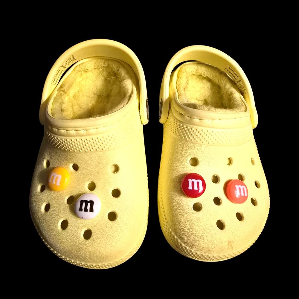 Crocs Baby Infant Fleece Lined Slip on Clogs w/ m & m Jibitz Yellow, Size C5
